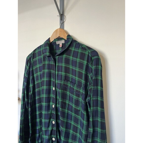 J Crew Navy And Green Plaid Button Down Flannel Pajama Top Size Small - Picture 2 of 8